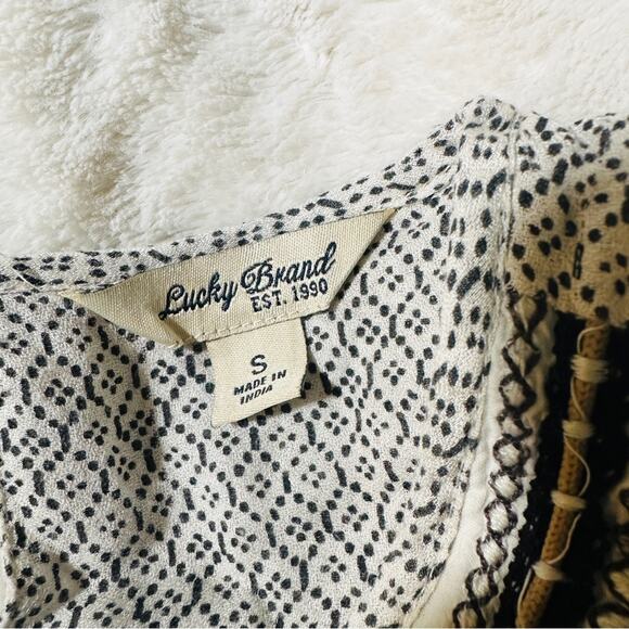 Lucky Brand Size S Cream Black Lilah Mirror Embroidered Top Gypsy Indie Boho - Picture 10 of 10